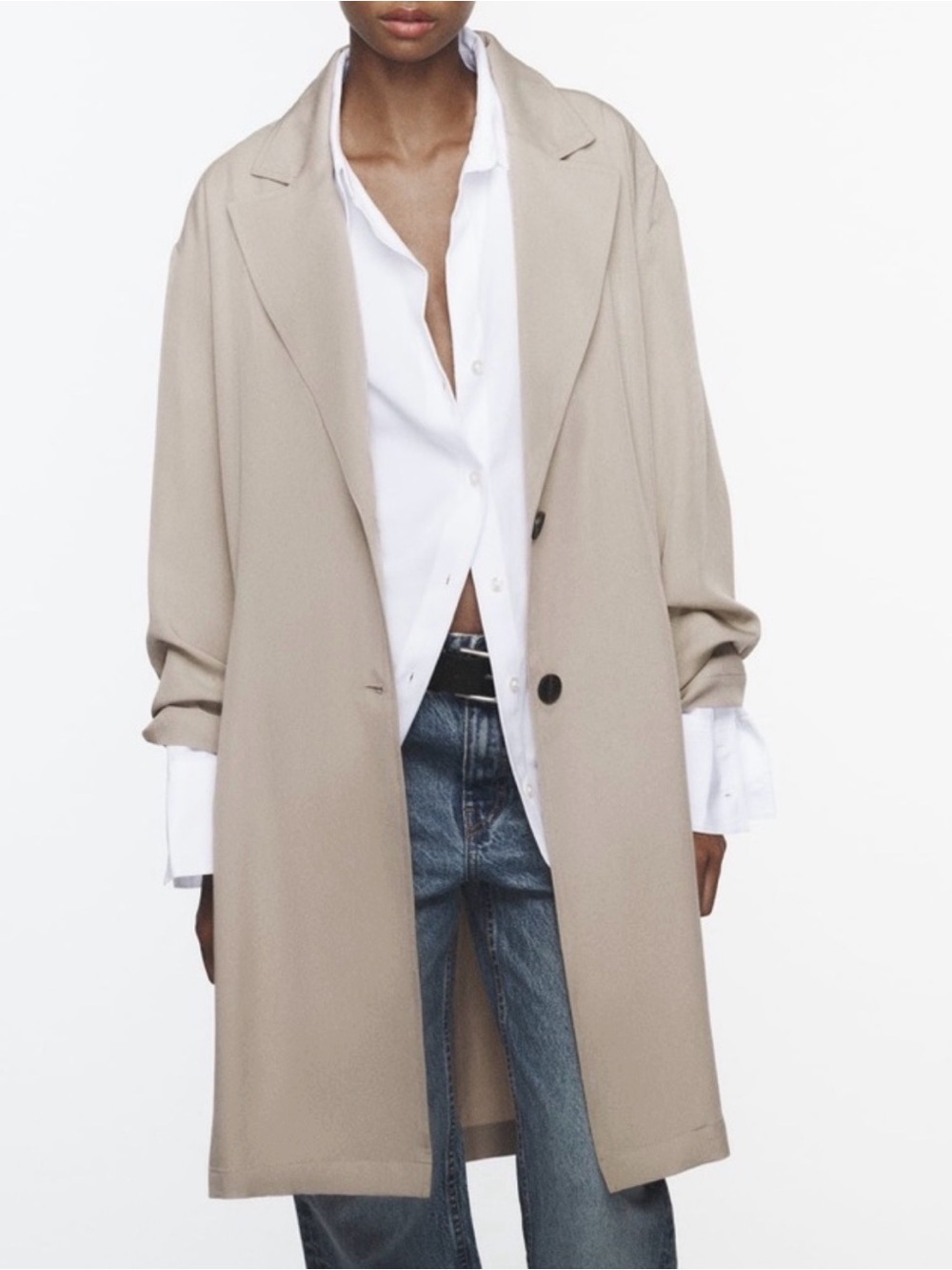 NWOT Zara Basic Soft Trench Flowy Coat in Beige Marl. Size medium